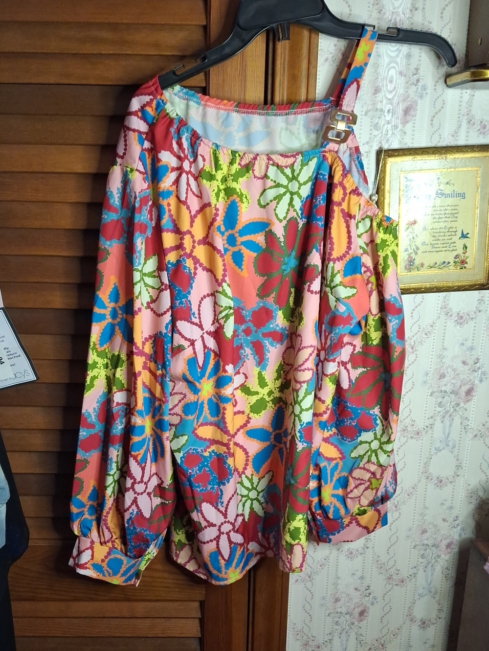 Floral One-Shoulder Women's Shirt - Multicolor 2XL Preloved